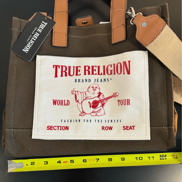 True Religion Brown Canvas Tote Bag - Olive Color with Beige Strap - NWT - Picture 2 of 8